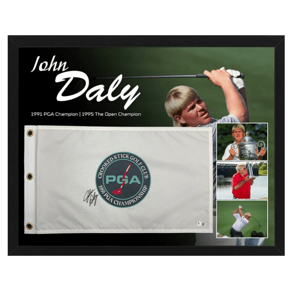 John Daly Signed & Framed 1991 PGA Championship Pin Flag - Golf